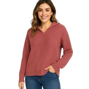 Joe Fresh Knit Hoodie Sweater  V-Neck Relaxed Fit Rust Pink - Sz L